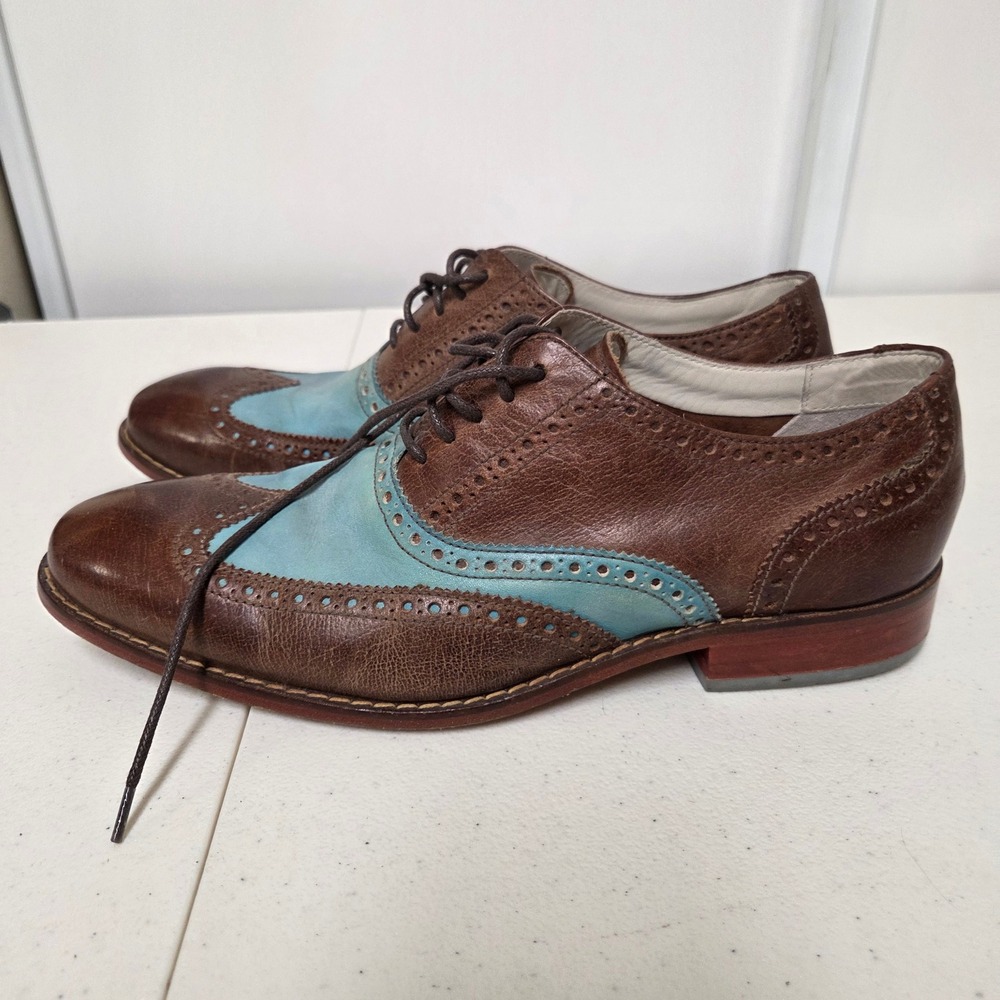 Cole Haan Mens C10033 Brown Blue Leather Wingtip Oxford Shoes 9.5 M